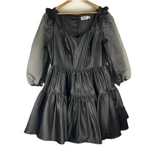 Chelsea Reece Black Twirl Dress Organza Long Sleeve Ruffle Witchy Women's 18/20